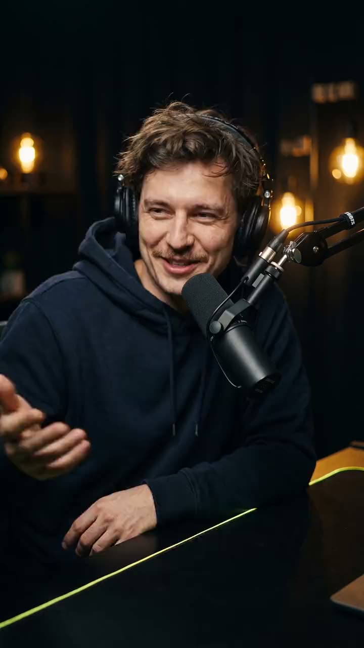 Vertical clip from a podcast: host at the mic, captions read “this changes everything”