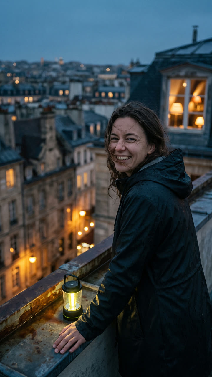 A rooftop vlog at dusk — sample card from the Spy feed